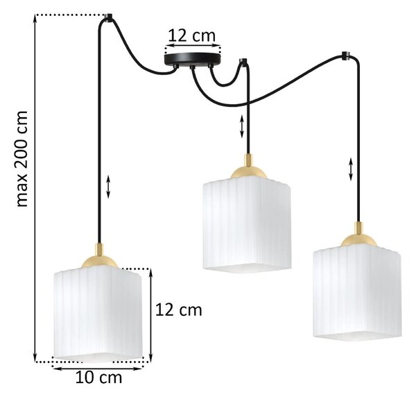 Závěsné svítidlo Riffle Square Spider, 3x bílé skleněné stínítko, b/g