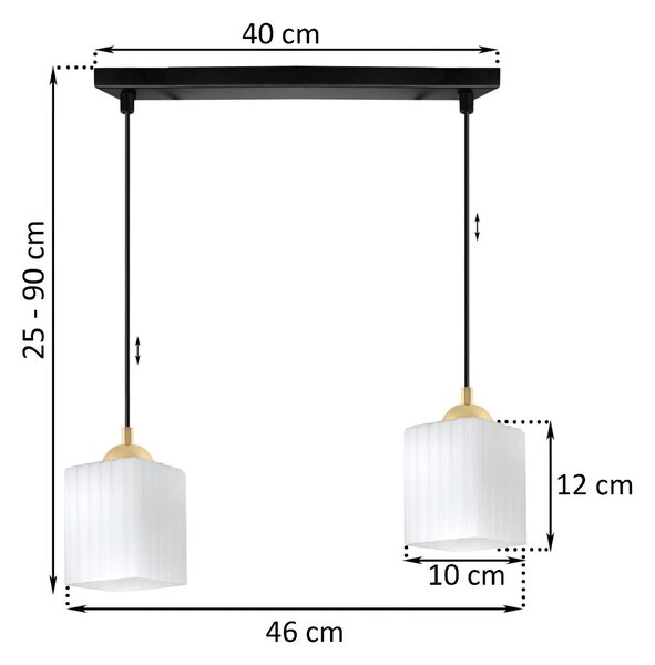 Závěsné svítidlo Riffle Square, 2x bílé skleněné stínítko, b/g