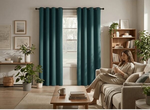 Modrozelený závěs OXFORD 140x250 cm Zavěšení: Řasící páska