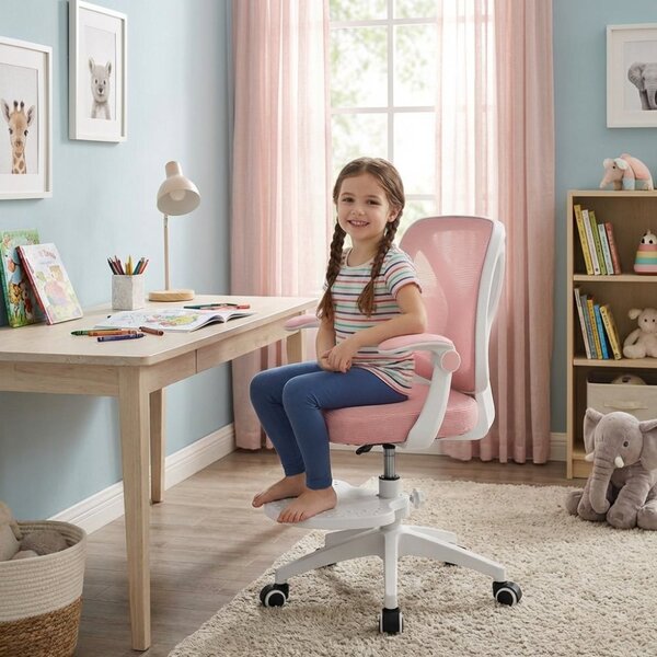 Dětská otočná židle Neoseat JUNI 010 s podnoží — látka, růžová