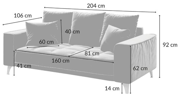 Devichy Sametová pohovka Chloe 204 cm