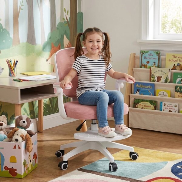 Dětská otočná židle Neoseat JUNI 008 s podnoží — látka, růžová