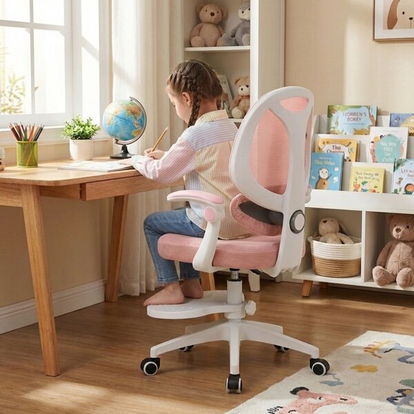 Dětská otočná židle Neoseat JUNI 009 s podnoží — látka, růžová