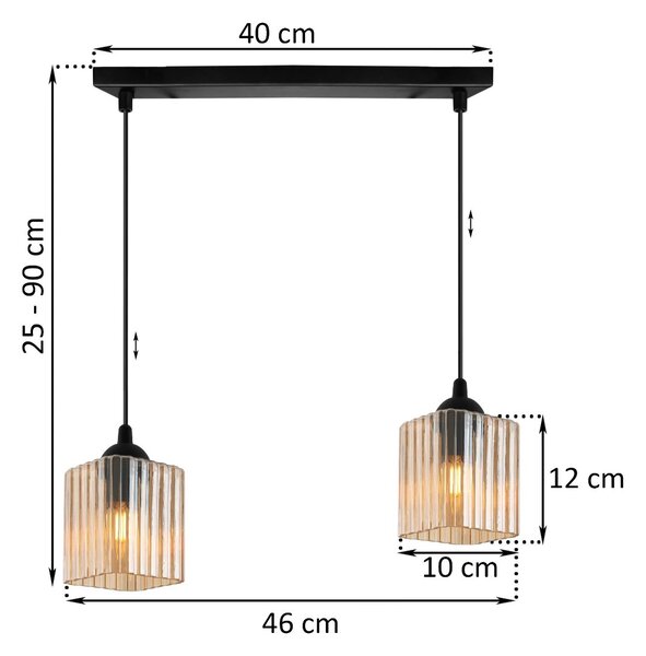 Závěsné svítidlo Riffle Square, 2x medové skleněné stínítko, b