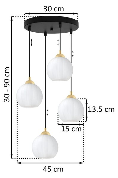 Závěsné svítidlo Costa, 4x bílé skleněné stínítko, b/g, o