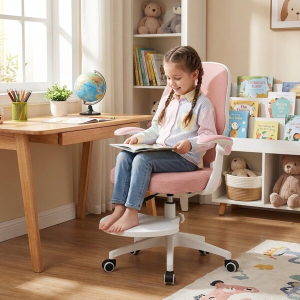 Dětská otočná židle Neoseat JUNI 009 s podnoží — látka, růžová
