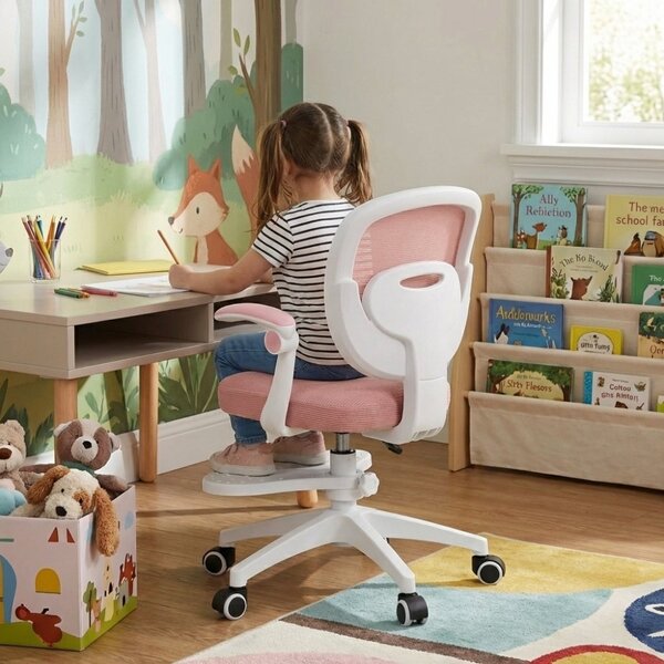 Dětská otočná židle Neoseat JUNI 008 s podnoží — látka, růžová