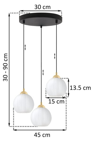 Závěsné svítidlo Costa, 3x bílé skleněné stínítko, b/g, o