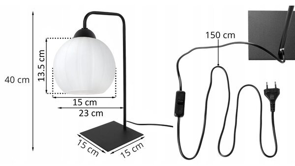 Stolní lampa Costa, 1x bílé skleněné stínítko, b