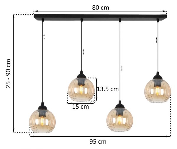 Závěsné svítidlo Costa, 4x medové skleněné stínítko, b