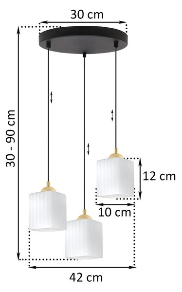 Závěsné svítidlo Riffle Square, 3x bílé skleněné stínítko, b/g, o