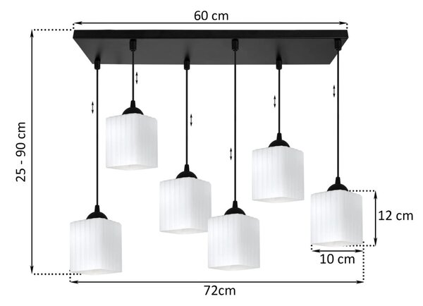 Závěsné svítidlo Riffle Square, 6x bílé skleněné stínítko, b