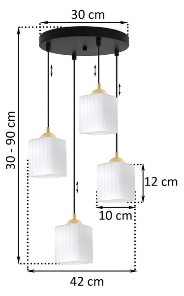 Závěsné svítidlo Riffle Square, 4x bílé skleněné stínítko, b/g, o