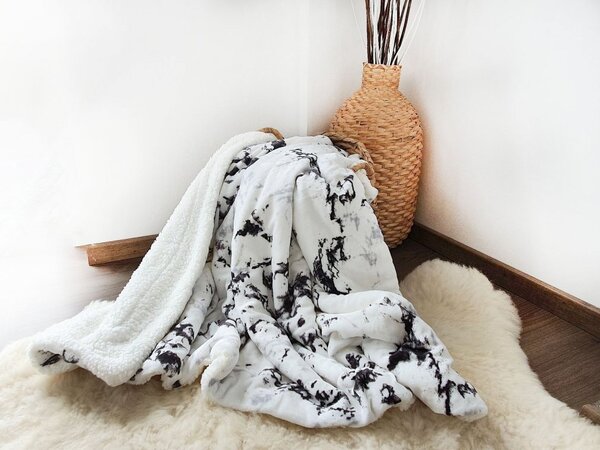 Oboustranná deka s beránkem Mramor bílý - 150 x 200 (Heboučká deka s imitací ovečky)