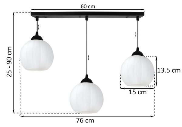 Závěsné svítidlo Costa, 3x bílé skleněné stínítko, b