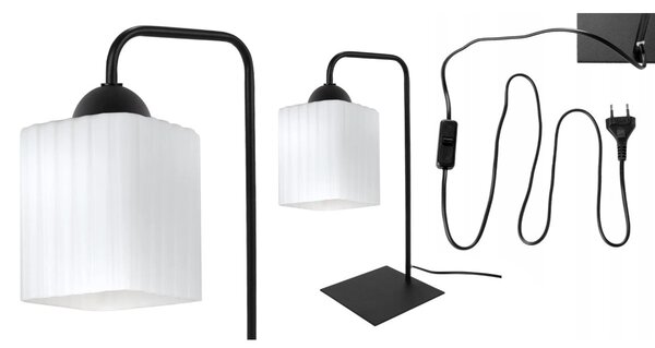 Stolní lampa Riffle Square, 1x bílé skleněné stínítko, b