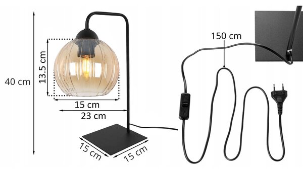 Stolní lampa Costa, 1x medové skleněné stínítko, b