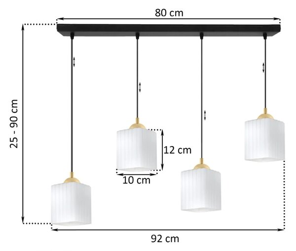 Závěsné svítidlo Riffle Square, 4x bílé skleněné stínítko, b/g