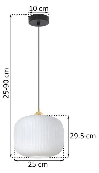 Závěsné svítidlo Riffle 3, 1x bílé skleněné stínítko, b/g