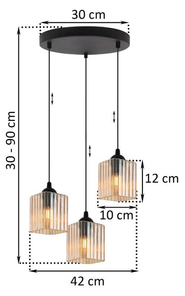 Závěsné svítidlo Riffle Square, 3x medové skleněné stínítko, b, o