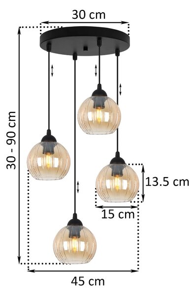 Závěsné svítidlo Costa, 4x medové skleněné stínítko, b, o