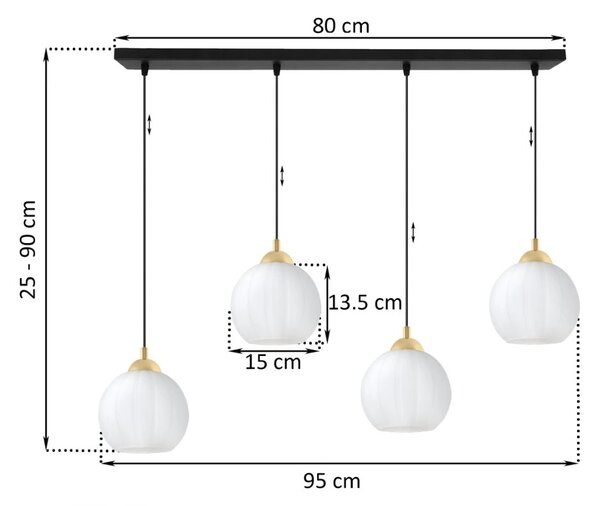 Závěsné svítidlo Costa, 4x bílé skleněné stínítko, b/g