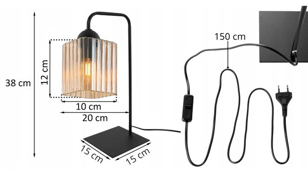 Stolní lampa Riffle Square, 1x medové skleněné stínítko, b