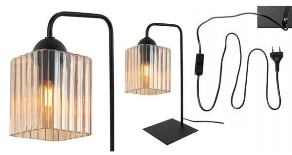 Stolní lampa Riffle Square, 1x medové skleněné stínítko, b