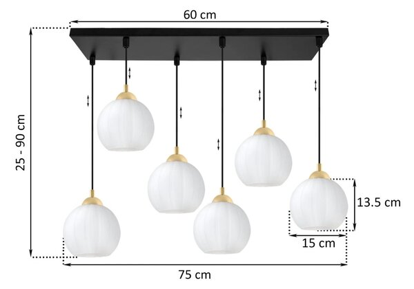 Závěsné svítidlo Costa, 6x bílé skleněné stínítko, b/g