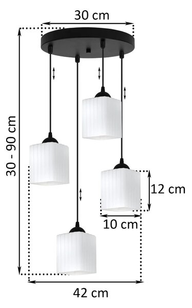 Závěsné svítidlo Riffle Square, 4x bílé skleněné stínítko, b, o