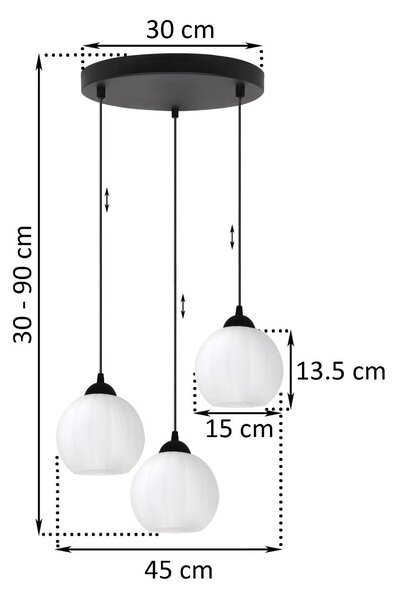 Závěsné svítidlo Costa, 3x bílé skleněné stínítko, b, o