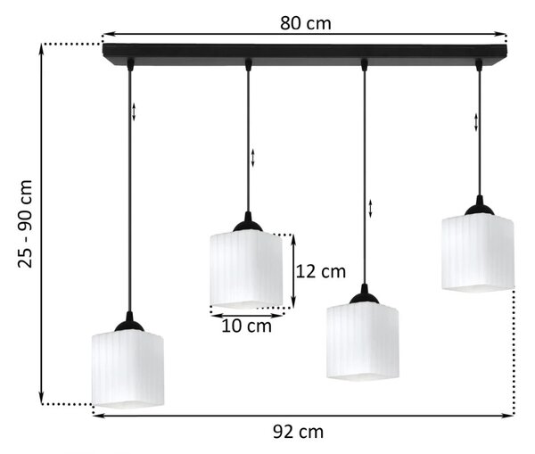 Závěsné svítidlo Riffle Square, 4x bílé skleněné stínítko, b
