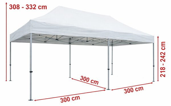 Nůžkový párty stan 3x6m ALU Standard – 4 plné bočnice barva Červená