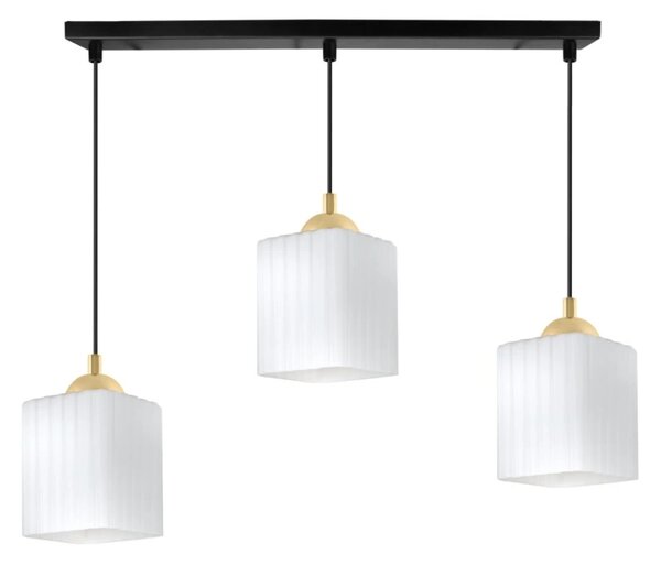 Závěsné svítidlo Riffle Square, 3x bílé skleněné stínítko, b/g