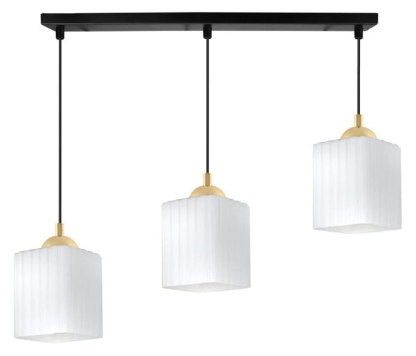 Závěsné svítidlo Riffle Square, 3x bílé skleněné stínítko, b/g