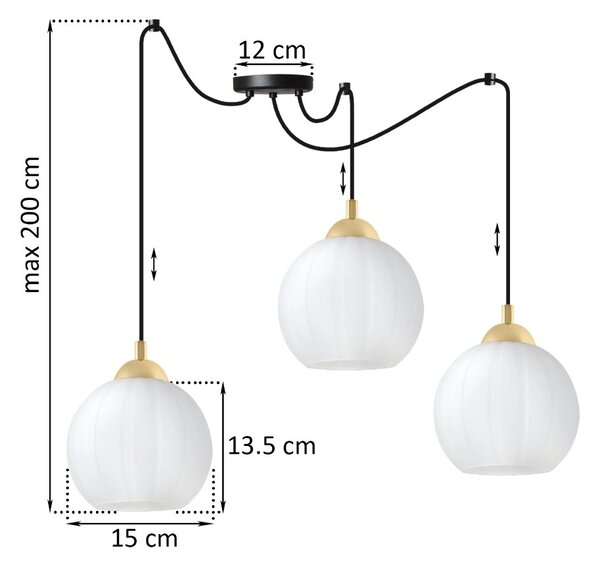 Závěsné svítidlo Costa Spider, 3x bílé skleněné stínítko, b/g