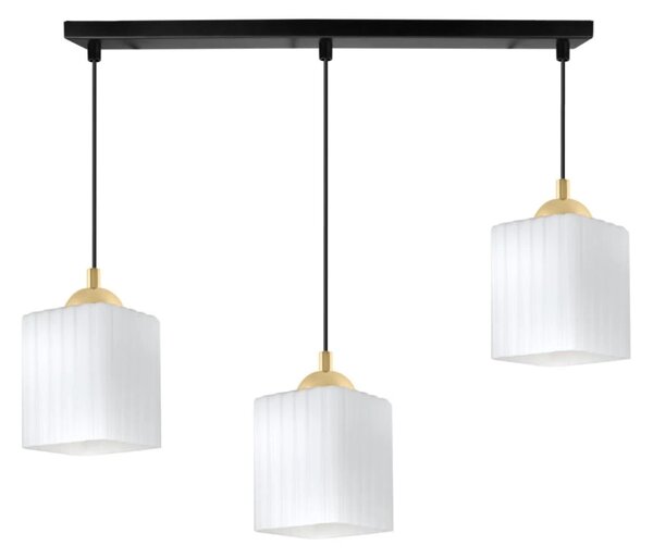 Závěsné svítidlo Riffle Square, 3x bílé skleněné stínítko, b/g