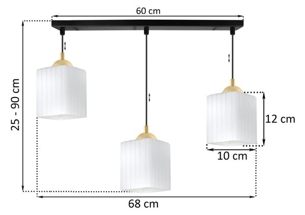Závěsné svítidlo Riffle Square, 3x bílé skleněné stínítko, b/g