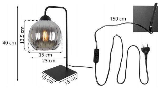 Stolní lampa Costa, 1x grafitové skleněné stínítko, b