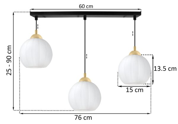 Závěsné svítidlo Costa, 3x bílé skleněné stínítko, b/g