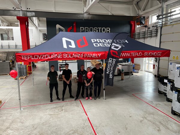 TENTino SET - Nůžkový párty stan 4x8 m s jednostranným potiskem Typ konstrukce: STEEL HEXAGON, Rozsah potisku: pouze střecha, Plachtovina - gramáž: polyester 230 g/m2