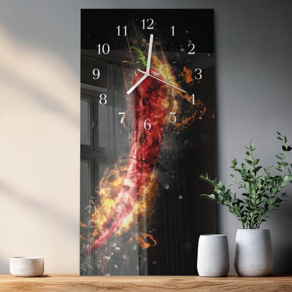 Skleněné hodiny vertikální Pálivá paprika zsppb-30x60-00094455