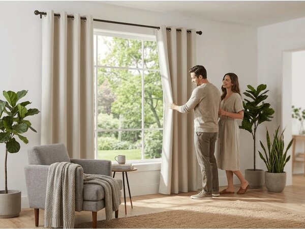 Bílo-krémový závěs OXFORD 140x250 cm Zavěšení: Kovové kroužky