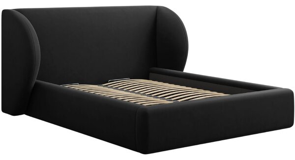 Černá sametová dvoulůžková postel MICADONI Miley 200 x 200 cm s úložným prostorem
