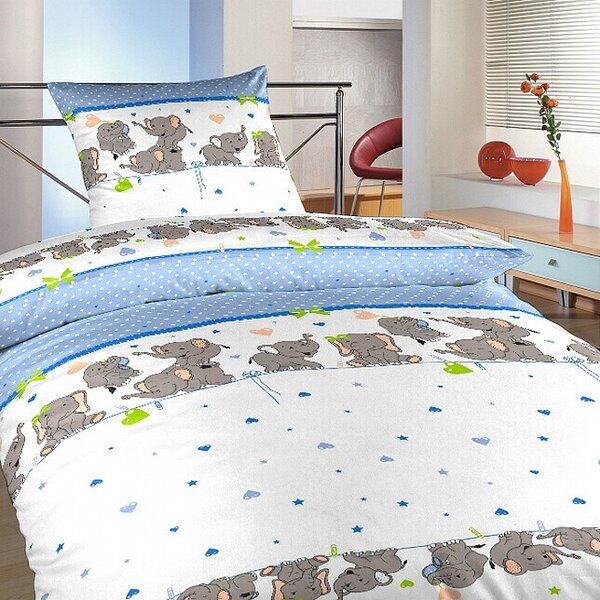 Povlečení krep Sloni denim 140x200, 70x90 cm