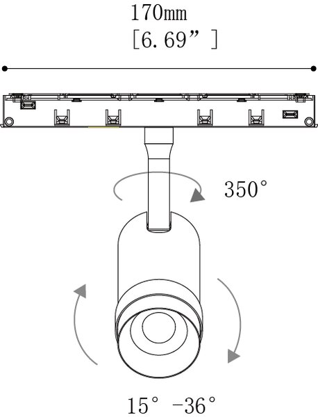LED reflektor BETA pro 48V lištový systém, 3000K, 36° Stmívání, řízení: ON/OFF (bez stmívání), Příkon: 3W
