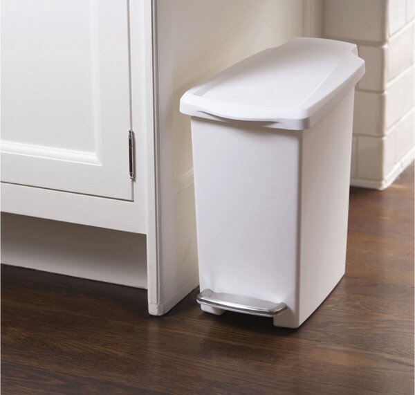 Pedálový odpadkový koš Simplehuman – 10 l, úzký, bílý plast