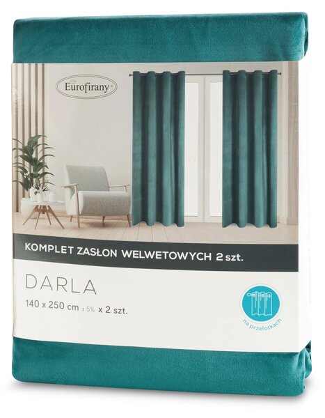 ZATEMŇOVACÍ ZÁVĚS NA KROUŽCÍCH DARLA SADA 2KS 140X250 CM TMAVĚTYRKYSOVÁ