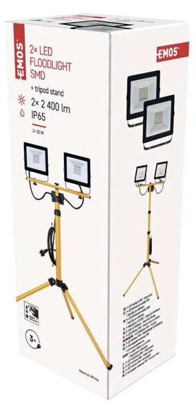 Emos lighting LED reflektor HOBBY SLIM, 2× 30W + trojnožka, žlutý, neutrální bílá, IP65 1531223120