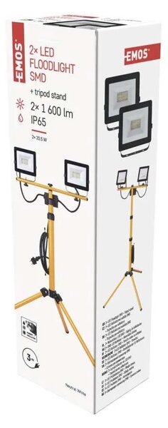 Emos lighting LED reflektor HOBBY SLIM, 2× 20,5W + trojnožka, žlutý, neutrální bílá, IP65 1531222120